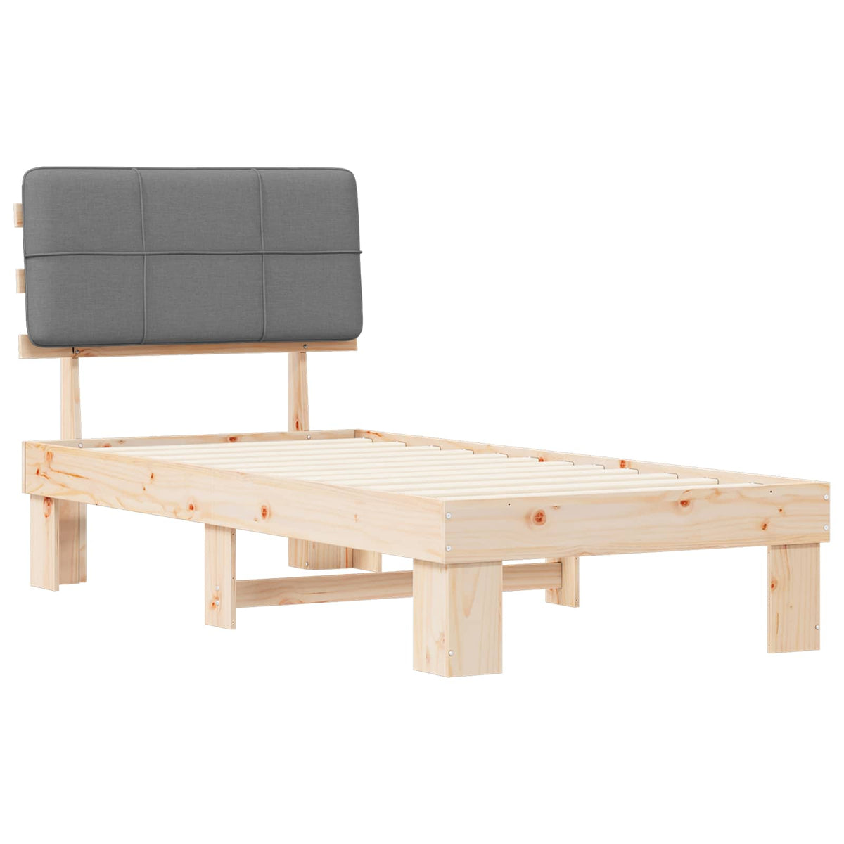 Bed Frame with Upholstered Headboard Length 200 cm Natural and Light Grey 90 cm