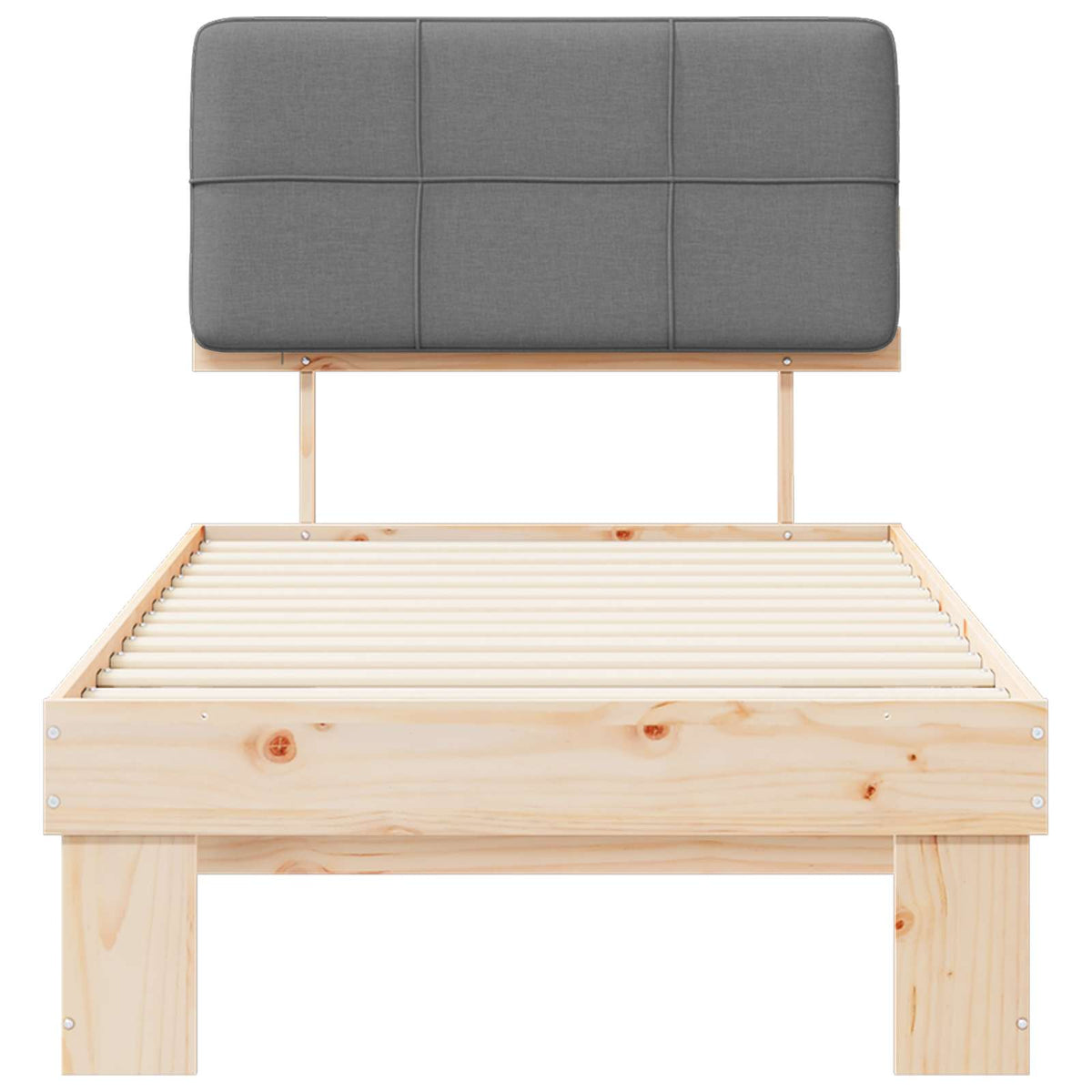 Bed Frame with Upholstered Headboard Length 200 cm Natural and Light Grey 90 cm