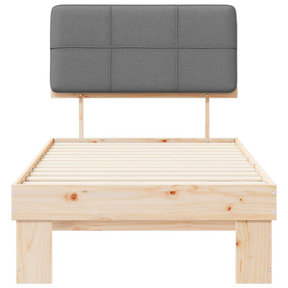 Bed Frame with Upholstered Headboard Length 200 cm Natural and Light Grey 90 cm