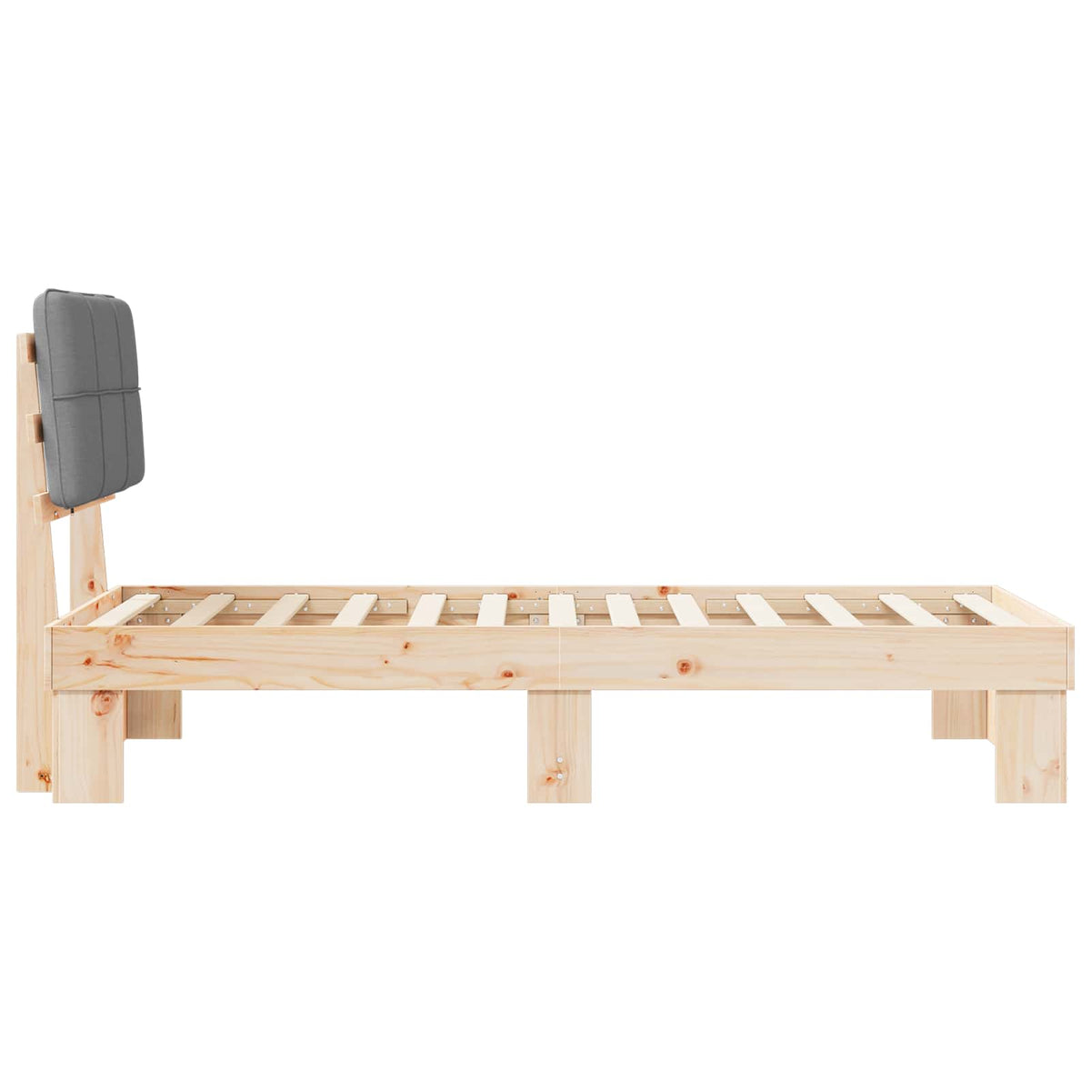 Bed Frame with Upholstered Headboard Length 200 cm Natural and Light Grey 90 cm