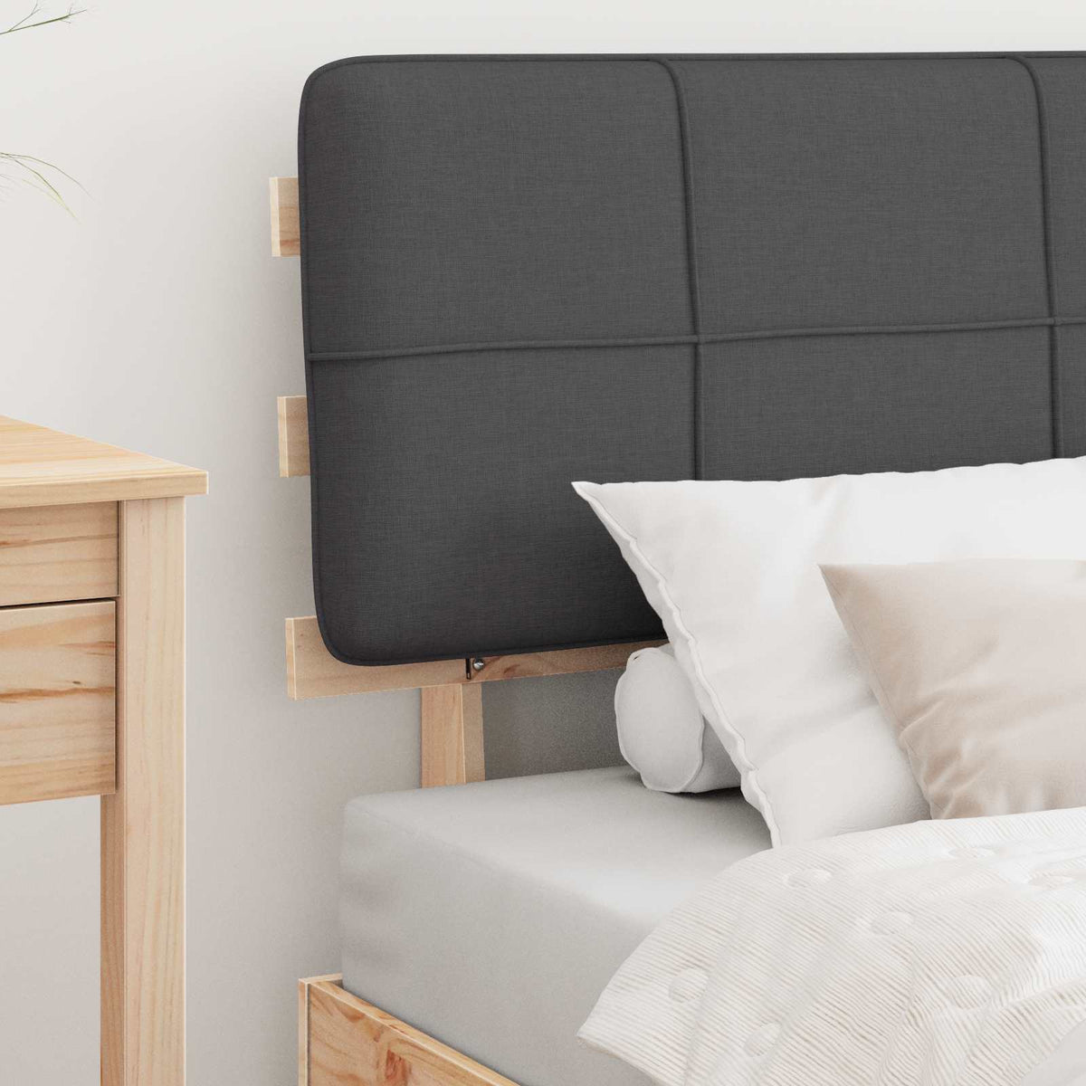 Bed Frame with Upholstered Headboard Length 200 cm Natural and Dark Grey 90 cm