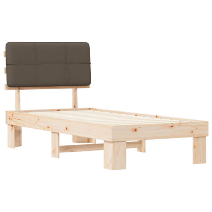 Bed Frame with Upholstered Headboard Length 200 cm Natural and Taupe 90 cm