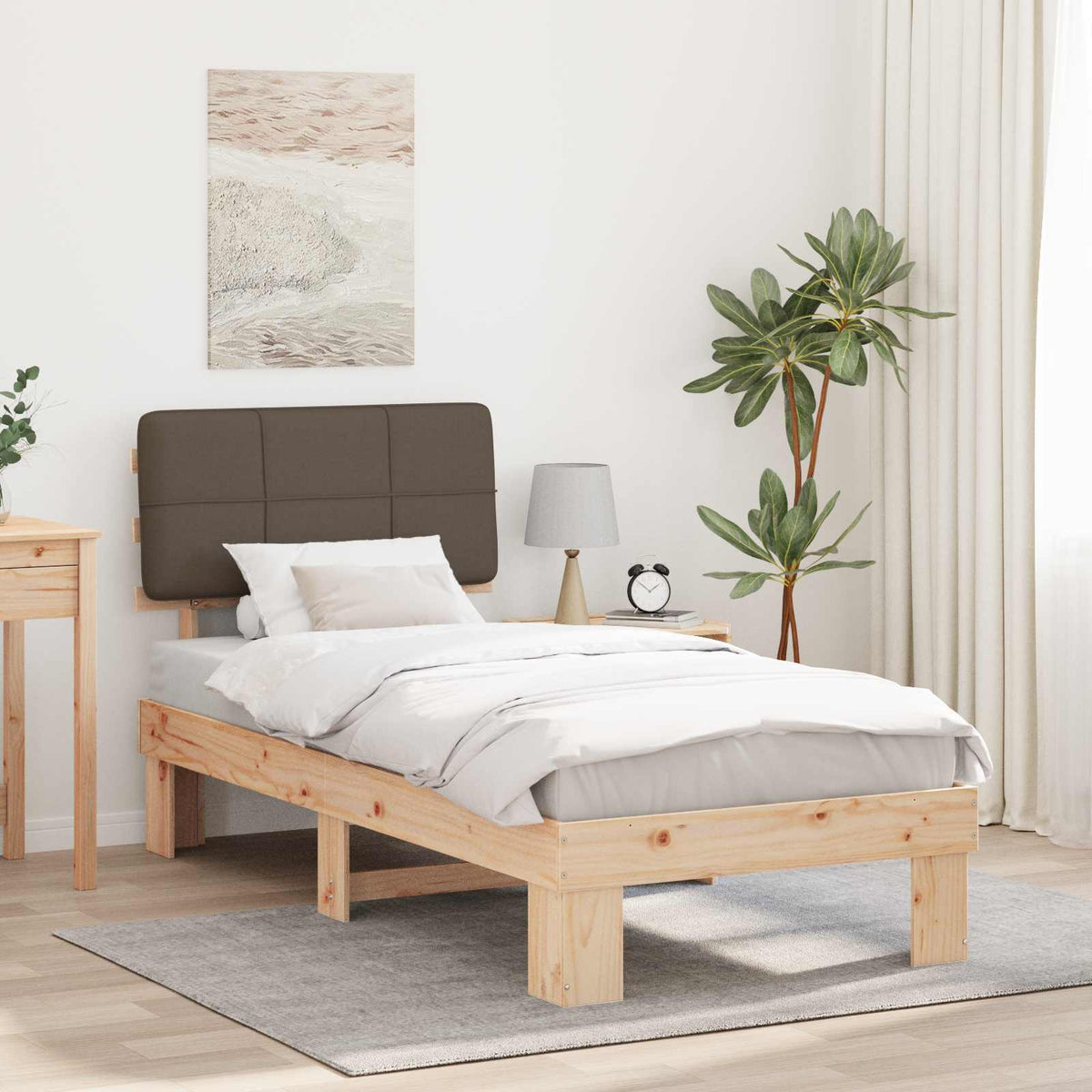 Bed Frame Upholstered Headboard Length Natural Taupe