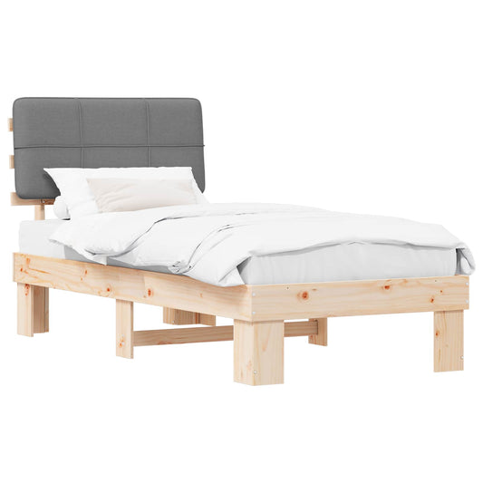 Bed Frame with Upholstered Headboard Length 190 cm Natural and Light Grey 90 cm