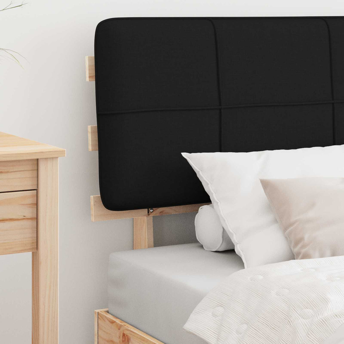 Bed Frame with Upholstered Headboard Black Length 190 cm Natural and Black 90 cm
