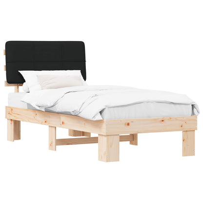 Bed Frame with Upholstered Headboard Black Length 190 cm Natural and Black 90 cm