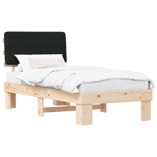 Bed Frame with Upholstered Headboard Black Length 190 cm Natural and Black 90 cm