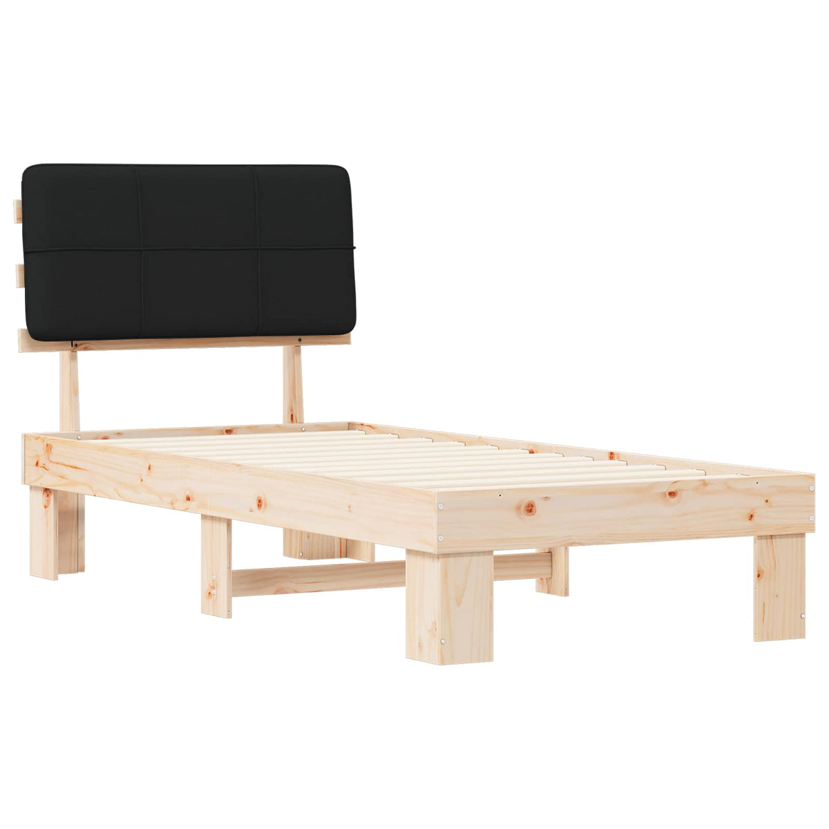 Bed Frame with Upholstered Headboard Black Length 190 cm Natural and Black 90 cm