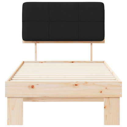 Bed Frame with Upholstered Headboard Black Length 190 cm Natural and Black 90 cm