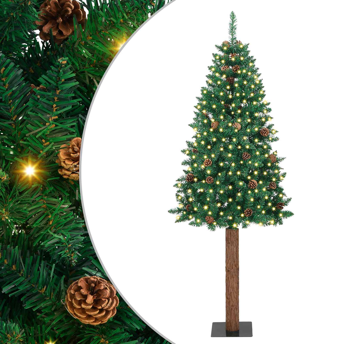 Slim Christmas Tree PVC and Solid Pine wood Green 180 cm without baubles