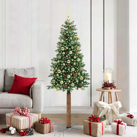 vidaXL Slim Christmas Tree Green 180 cm PVC and Solid Pine wood 1