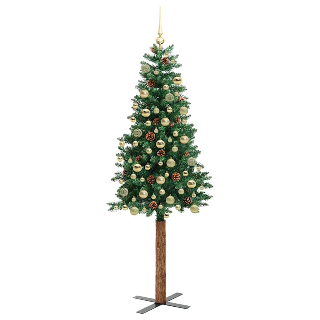 vidaXL Slim Christmas Tree Green 180 cm PVC and Solid Pine wood 4