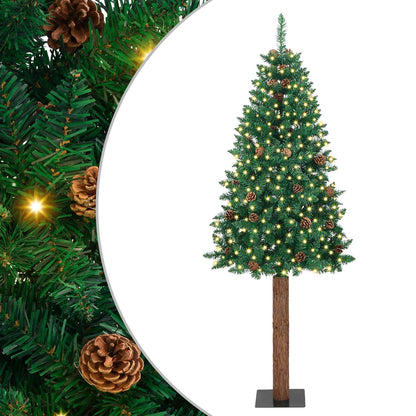 Slim Christmas Tree PVC and Solid Pine wood Green 210 cm without baubles