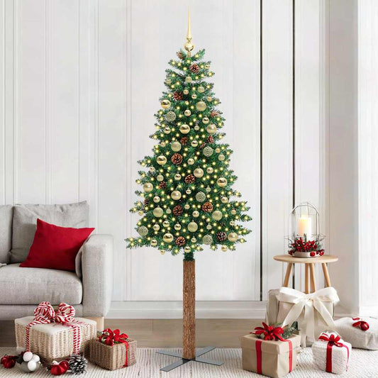 vidaXL Slim Christmas Tree Green 210 cm PVC and Solid Pine wood 1