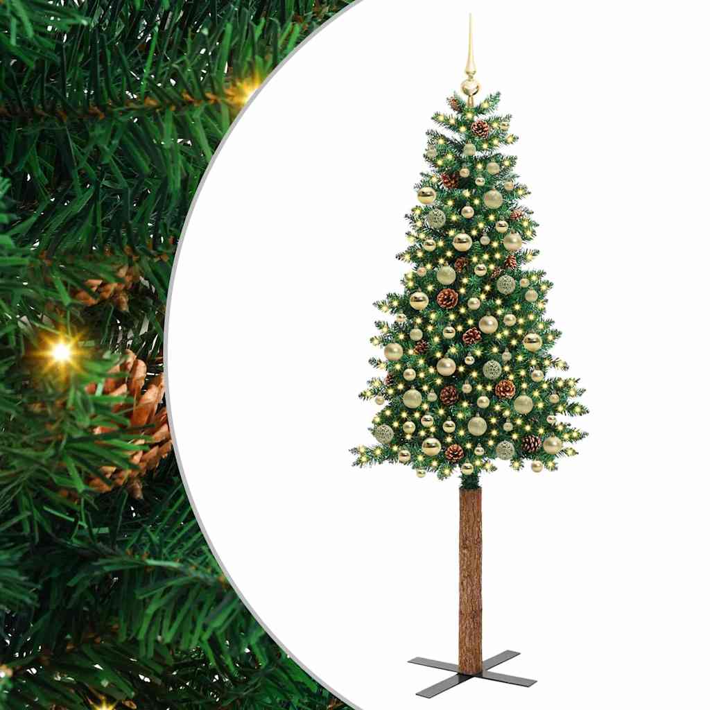 vidaXL Slim Christmas Tree Green 210 cm PVC and Solid Pine wood 2