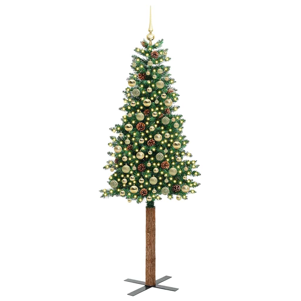vidaXL Slim Christmas Tree Green 210 cm PVC and Solid Pine wood 3