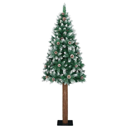 Slim Christmas Tree Green PVC and Solid Pine wood Green and White 180 cm with 120 white/grey balls