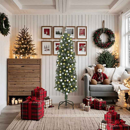 Artificial Christmas Tree Green 180 cm with 300 LEDs & 120 white/grey balls