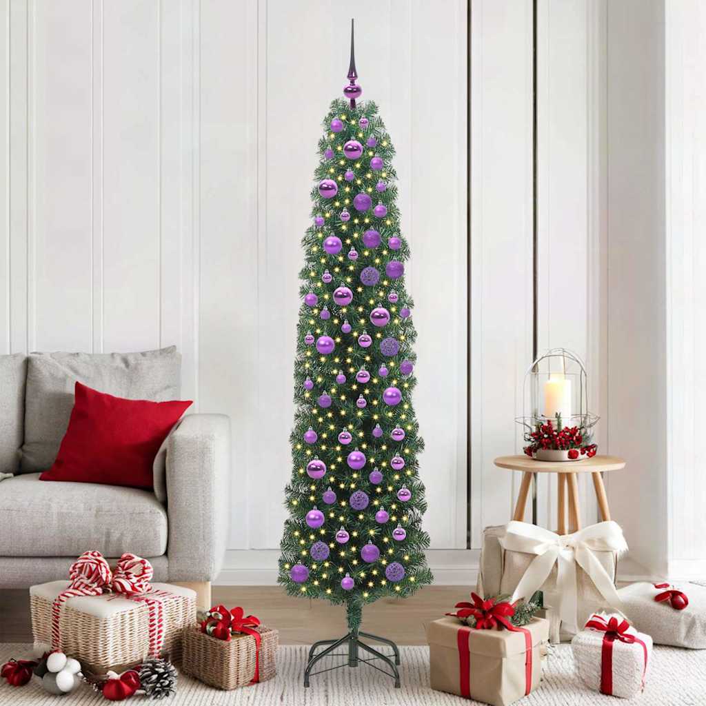 Artificial Christmas Tree Green 180 cm with 300 LEDs & 120 lilac balls