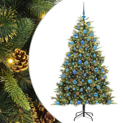 Artificial Hinged Christmas Tree with Cones Green 180 cm with LEDs&blue balls