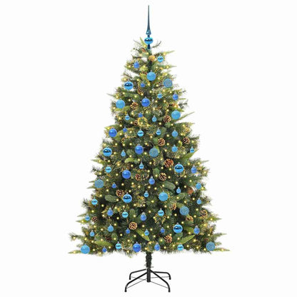 Artificial Hinged Christmas Tree with Cones Green 180 cm with LEDs&blue balls