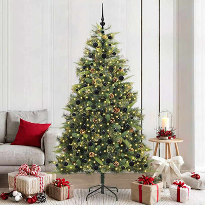 vidaXL Artificial Hinged Christmas Tree with Cones Green 210 cm 1