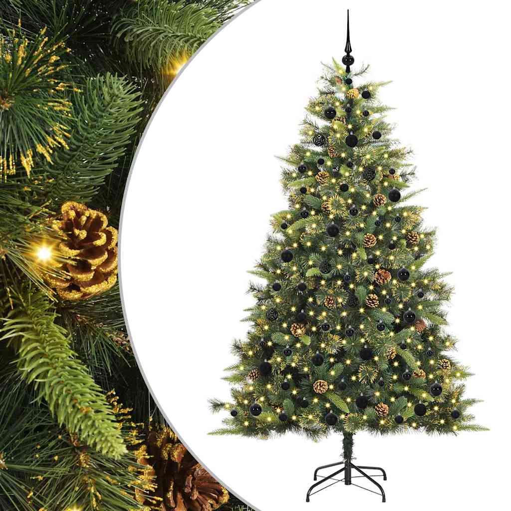 vidaXL Artificial Hinged Christmas Tree with Cones Green 210 cm 2