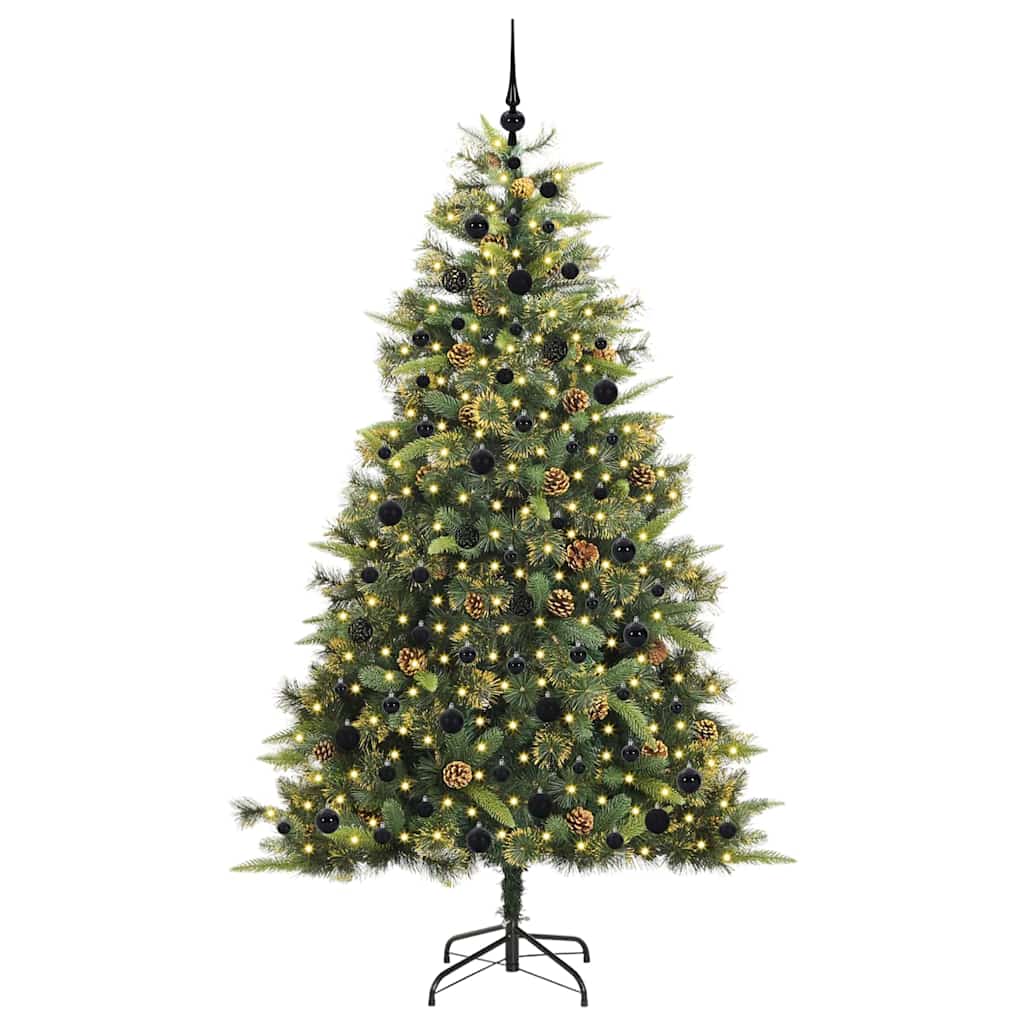 vidaXL Artificial Hinged Christmas Tree with Cones Green 210 cm 3
