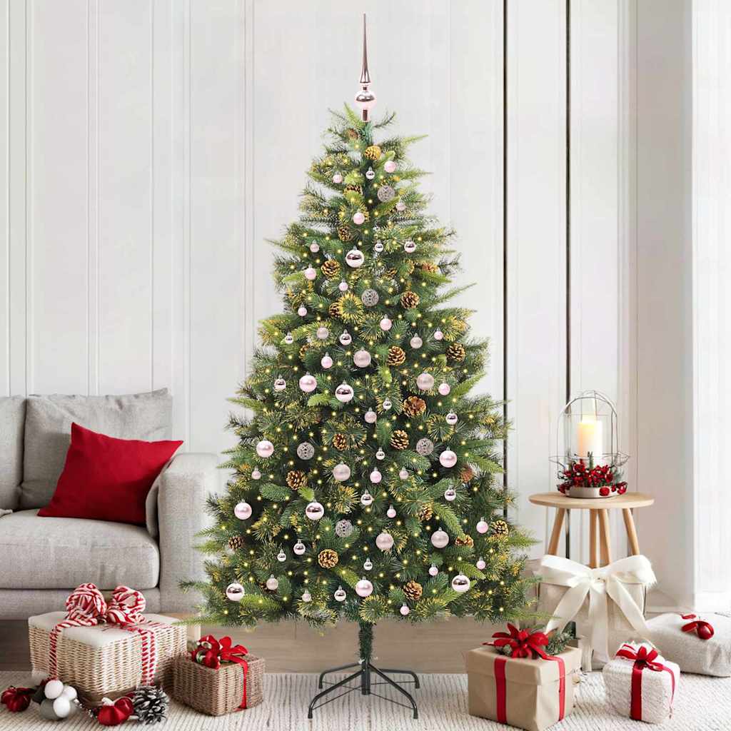 vidaXL Artificial Hinged Christmas Tree with Cones Green 210 cm 1