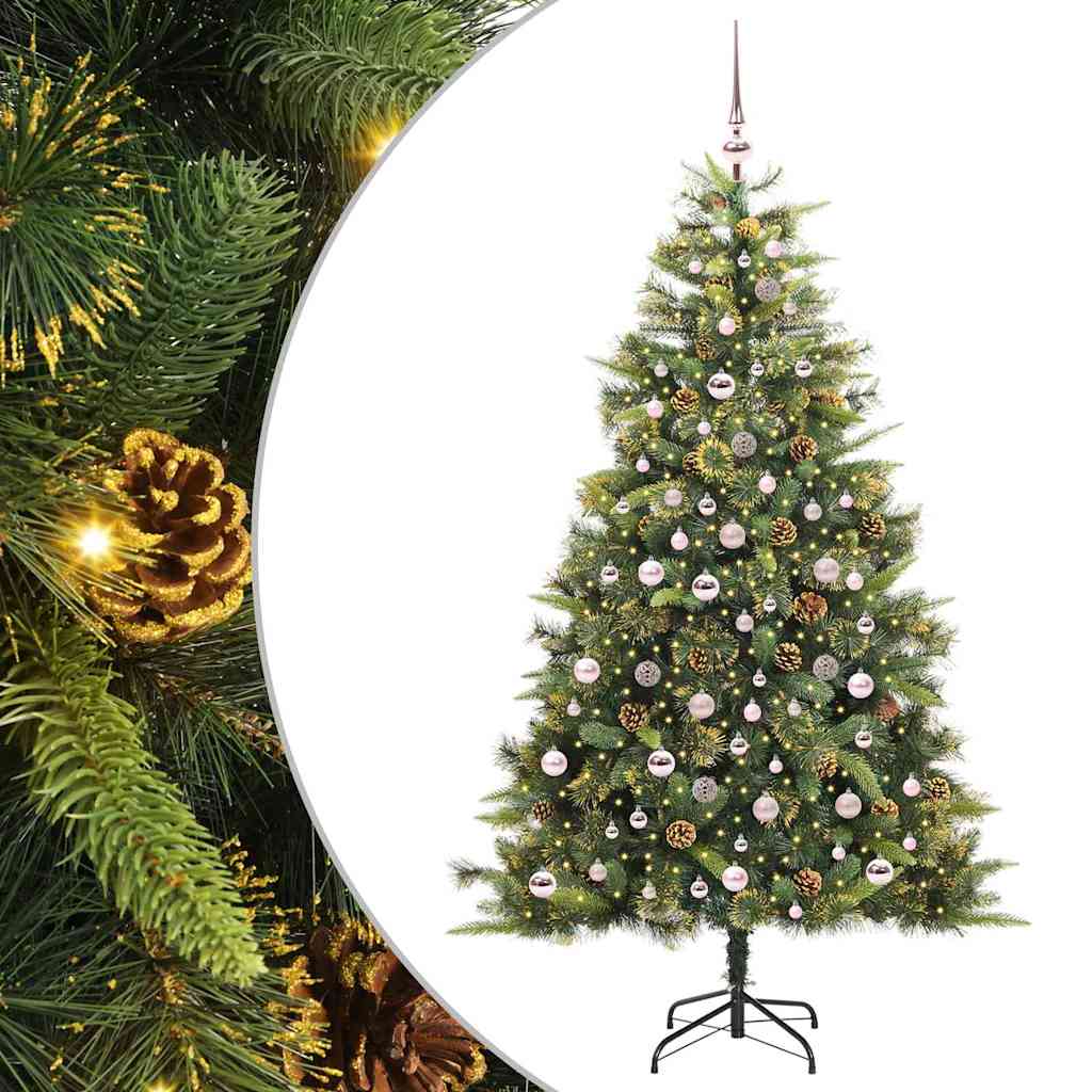 vidaXL Artificial Hinged Christmas Tree with Cones Green 210 cm 2