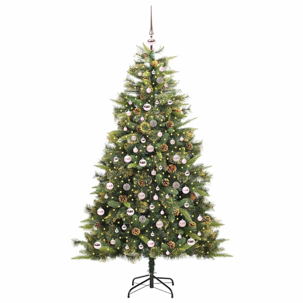 vidaXL Artificial Hinged Christmas Tree with Cones Green 210 cm 3