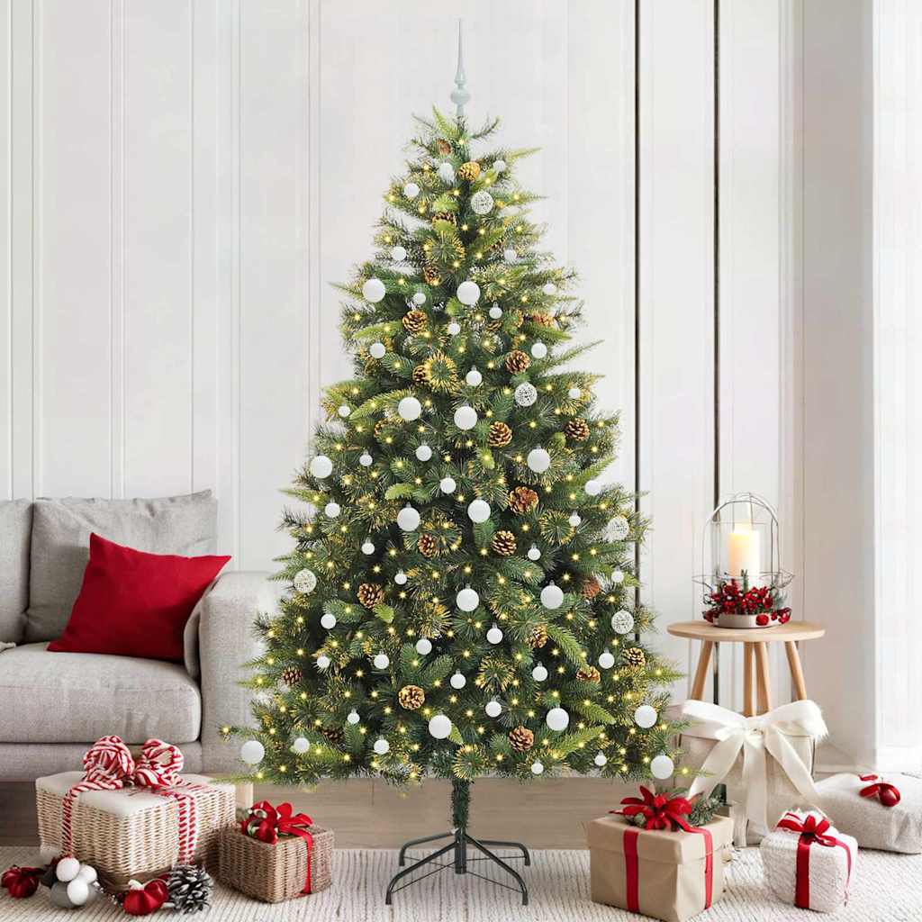 vidaXL Artificial Hinged Christmas Tree with Cones Green 210 cm 1