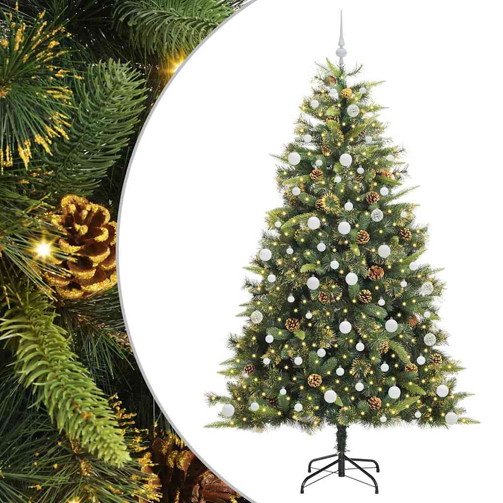 vidaXL Artificial Hinged Christmas Tree with Cones Green 210 cm 2