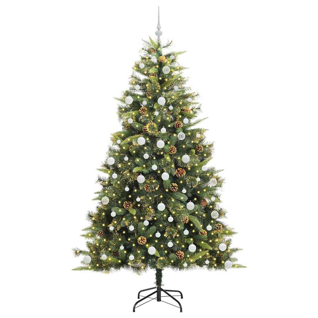 vidaXL Artificial Hinged Christmas Tree with Cones Green 210 cm 3