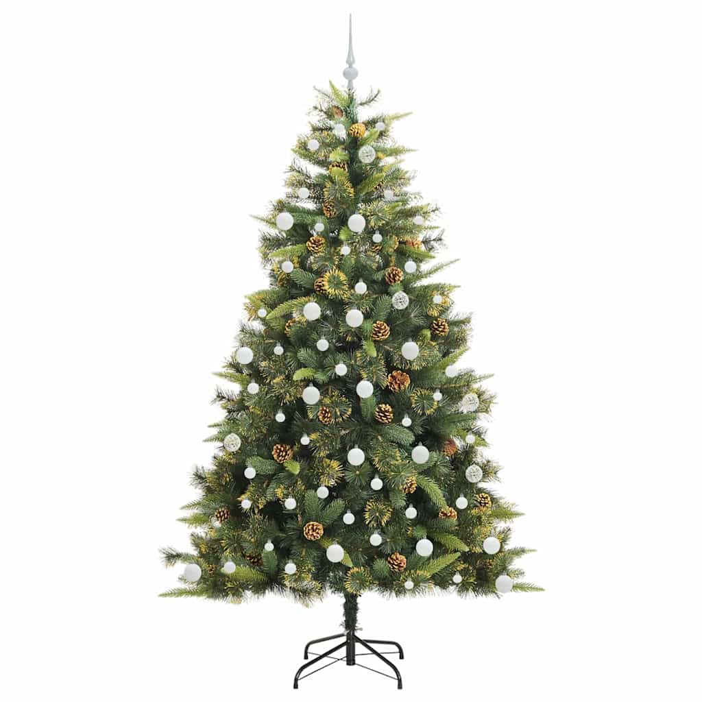vidaXL Artificial Hinged Christmas Tree with Cones Green 210 cm 4