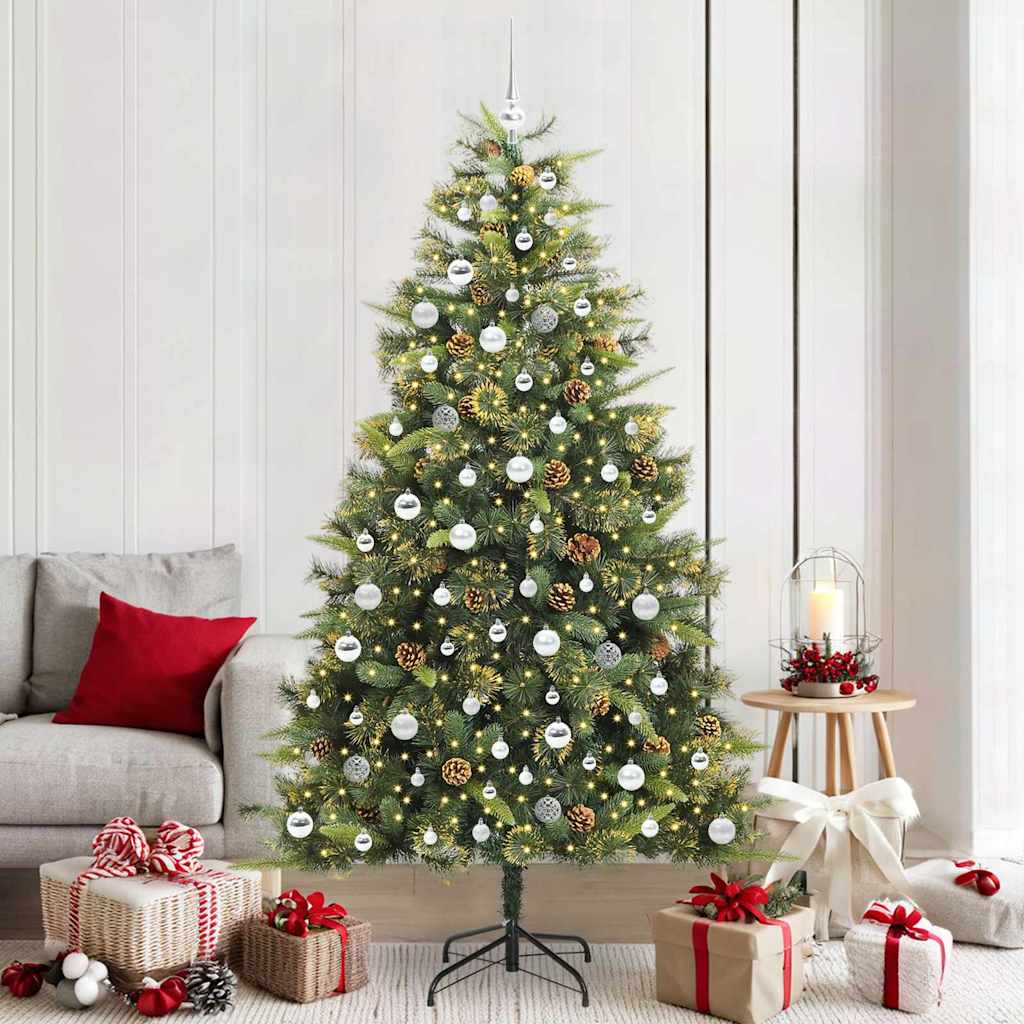 vidaXL Artificial Hinged Christmas Tree with Cones Green 210 cm 1