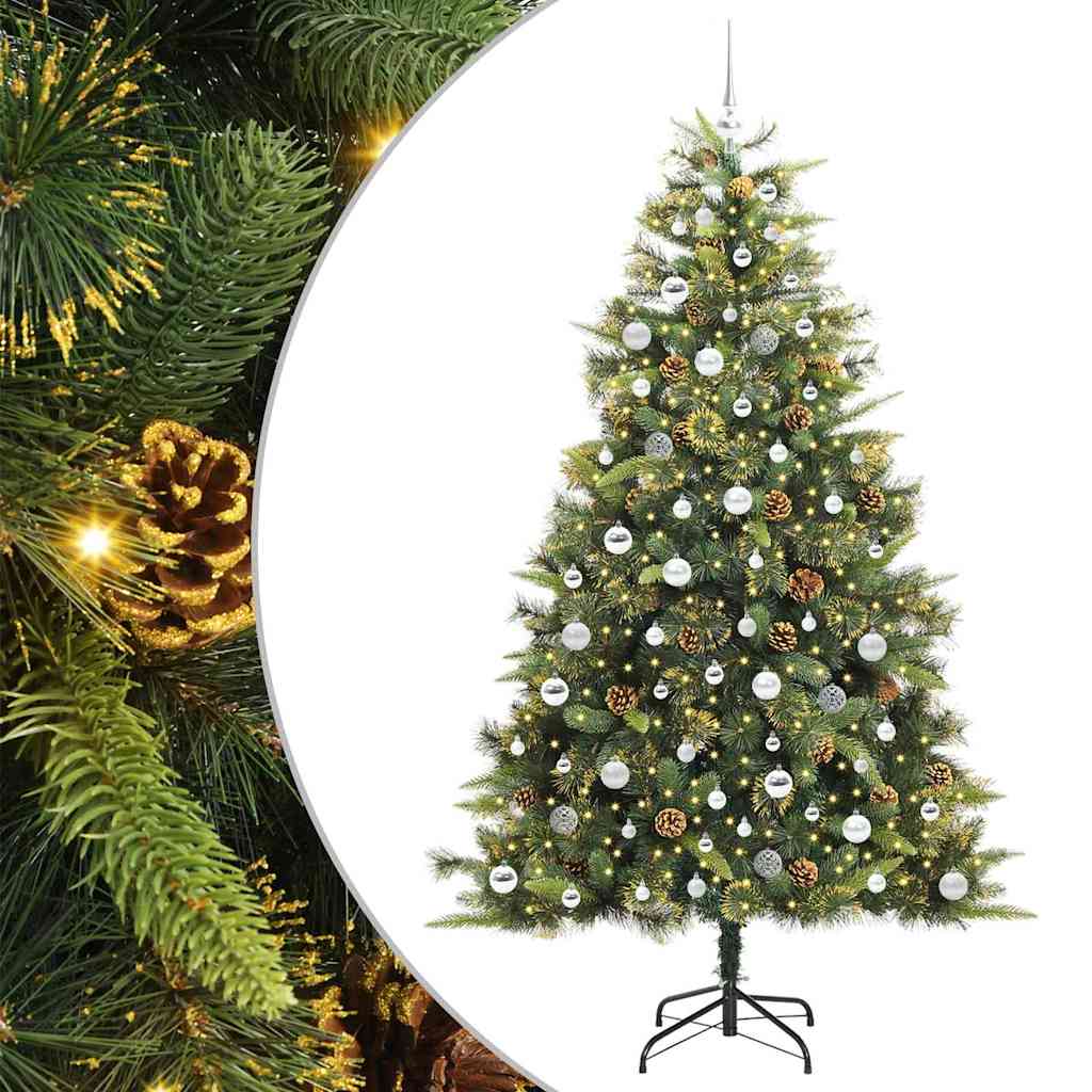 vidaXL Artificial Hinged Christmas Tree with Cones Green 210 cm 2