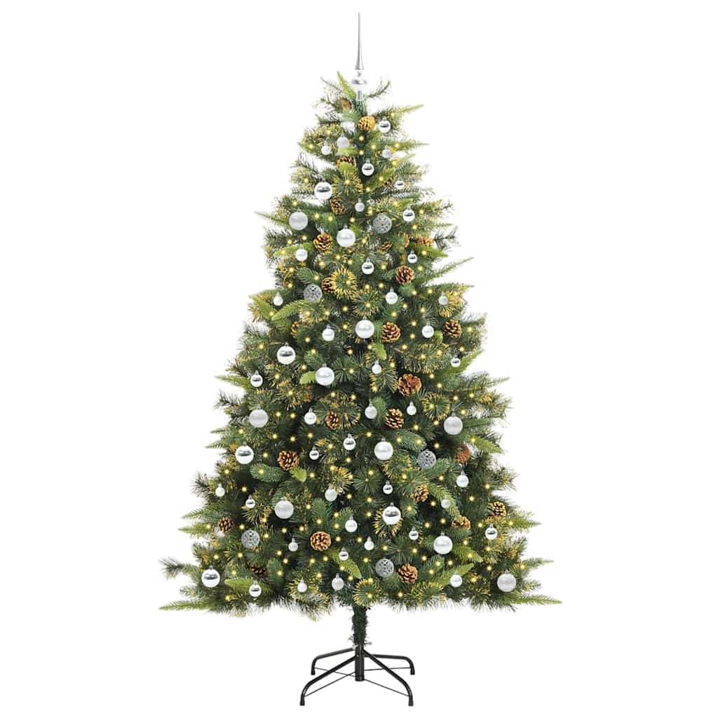 vidaXL Artificial Hinged Christmas Tree with Cones Green 210 cm 3