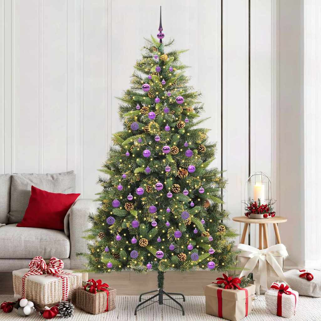 vidaXL Artificial Hinged Christmas Tree with Cones Green 210 cm 1