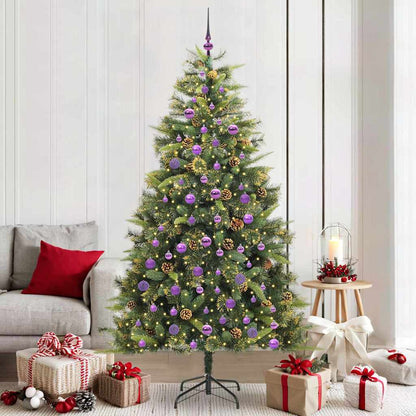 vidaXL Artificial Hinged Christmas Tree with Cones Green 210 cm 1