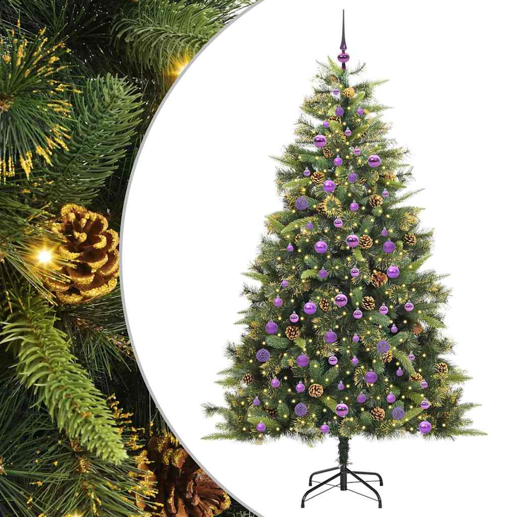 vidaXL Artificial Hinged Christmas Tree with Cones Green 210 cm 2