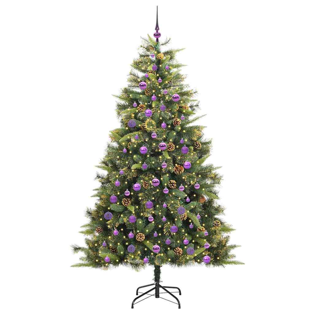 vidaXL Artificial Hinged Christmas Tree with Cones Green 210 cm 3