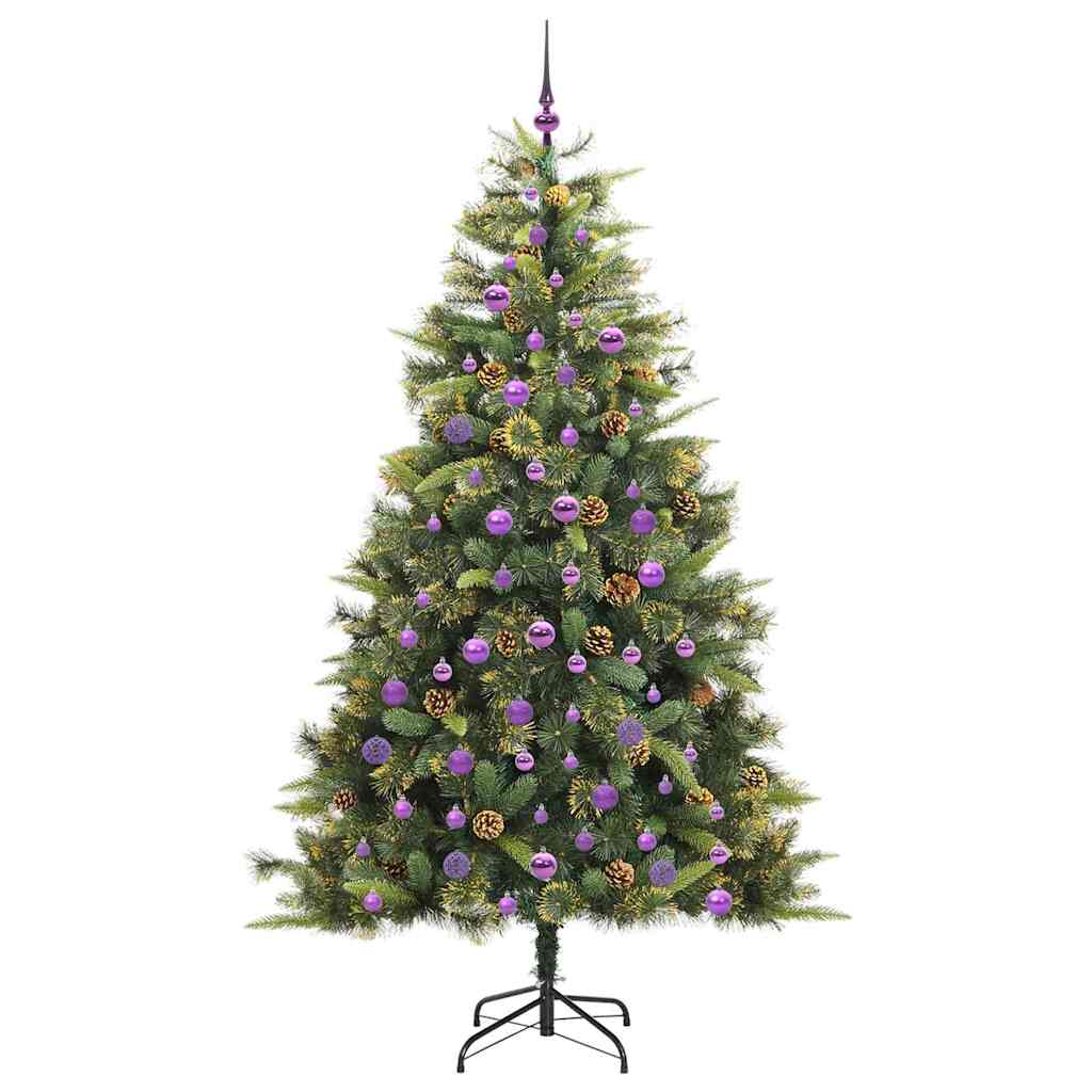 vidaXL Artificial Hinged Christmas Tree with Cones Green 210 cm 4