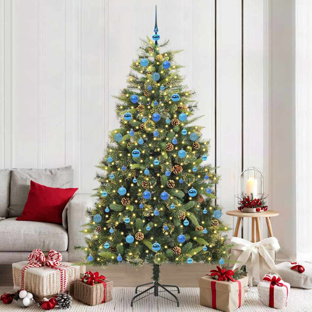 vidaXL Artificial Hinged Christmas Tree with Cones Green 210 cm 1