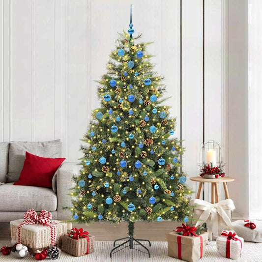 vidaXL Artificial Hinged Christmas Tree with Cones Green 210 cm 1