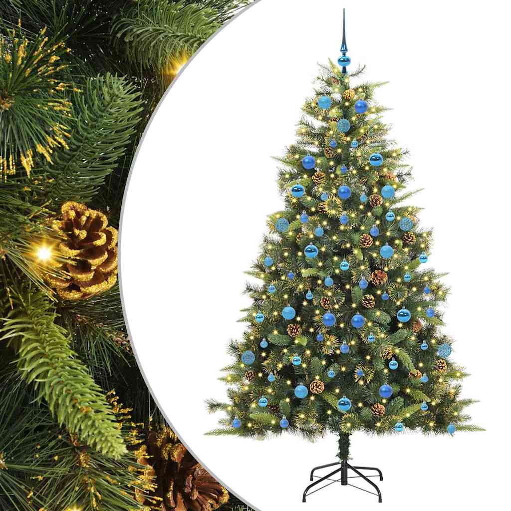vidaXL Artificial Hinged Christmas Tree with Cones Green 210 cm 2