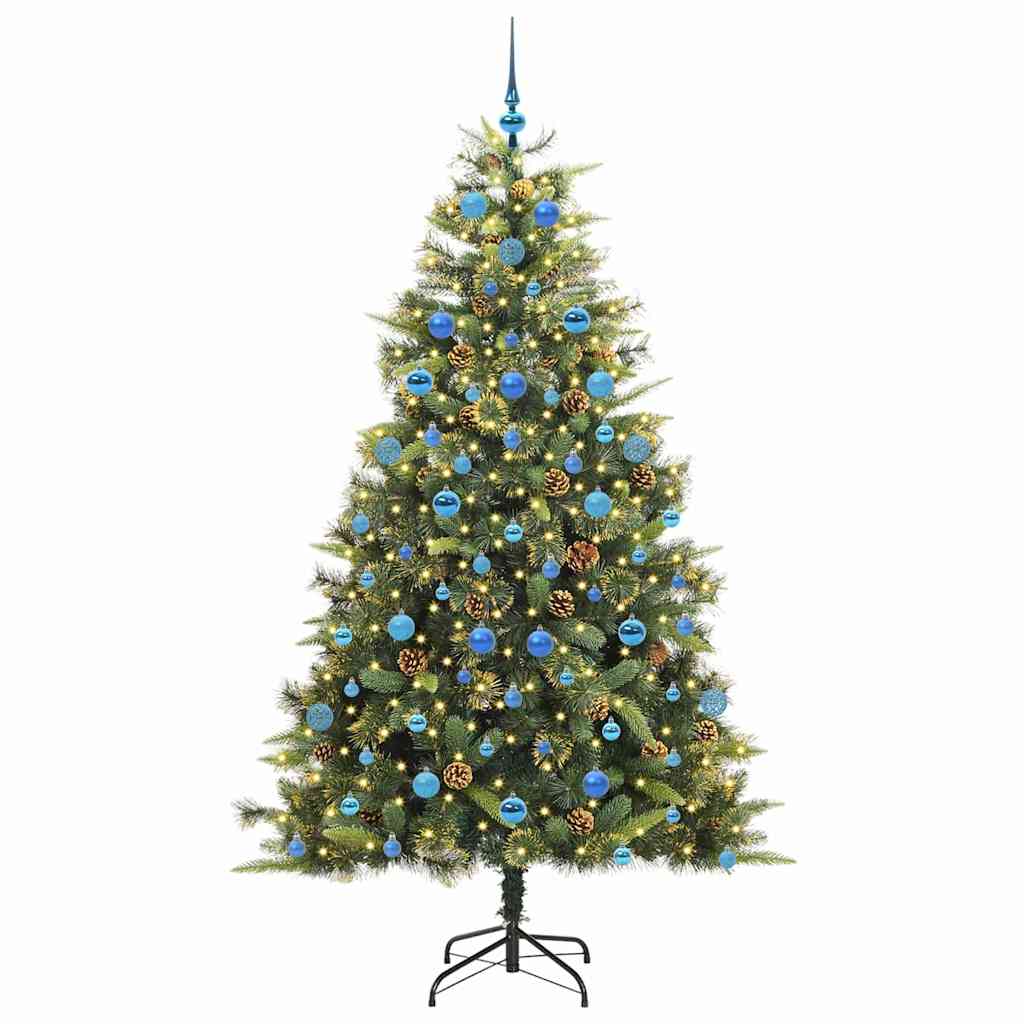 vidaXL Artificial Hinged Christmas Tree with Cones Green 210 cm 3