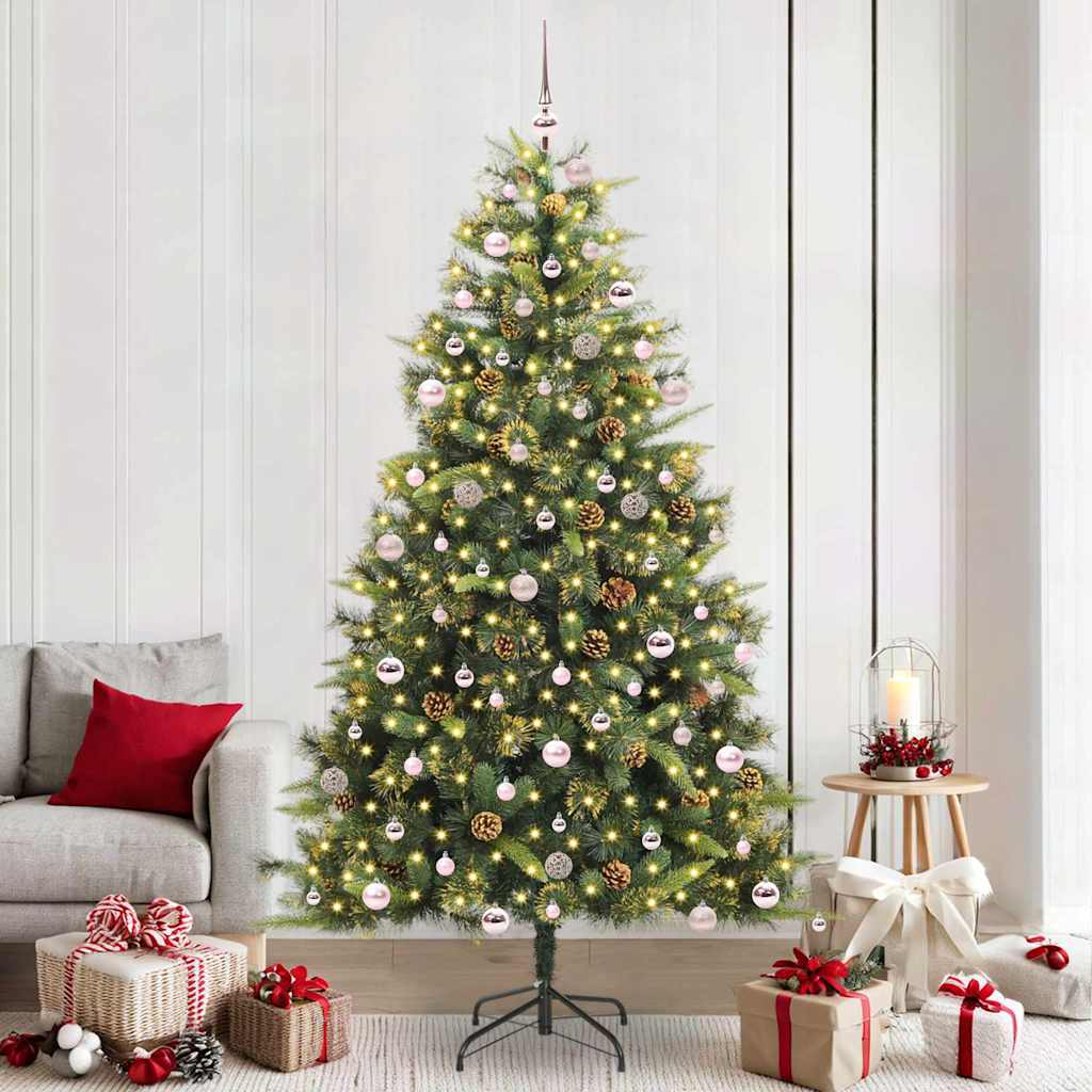 vidaXL Artificial Hinged Christmas Tree with Cones 300 LEDs Warm White 1