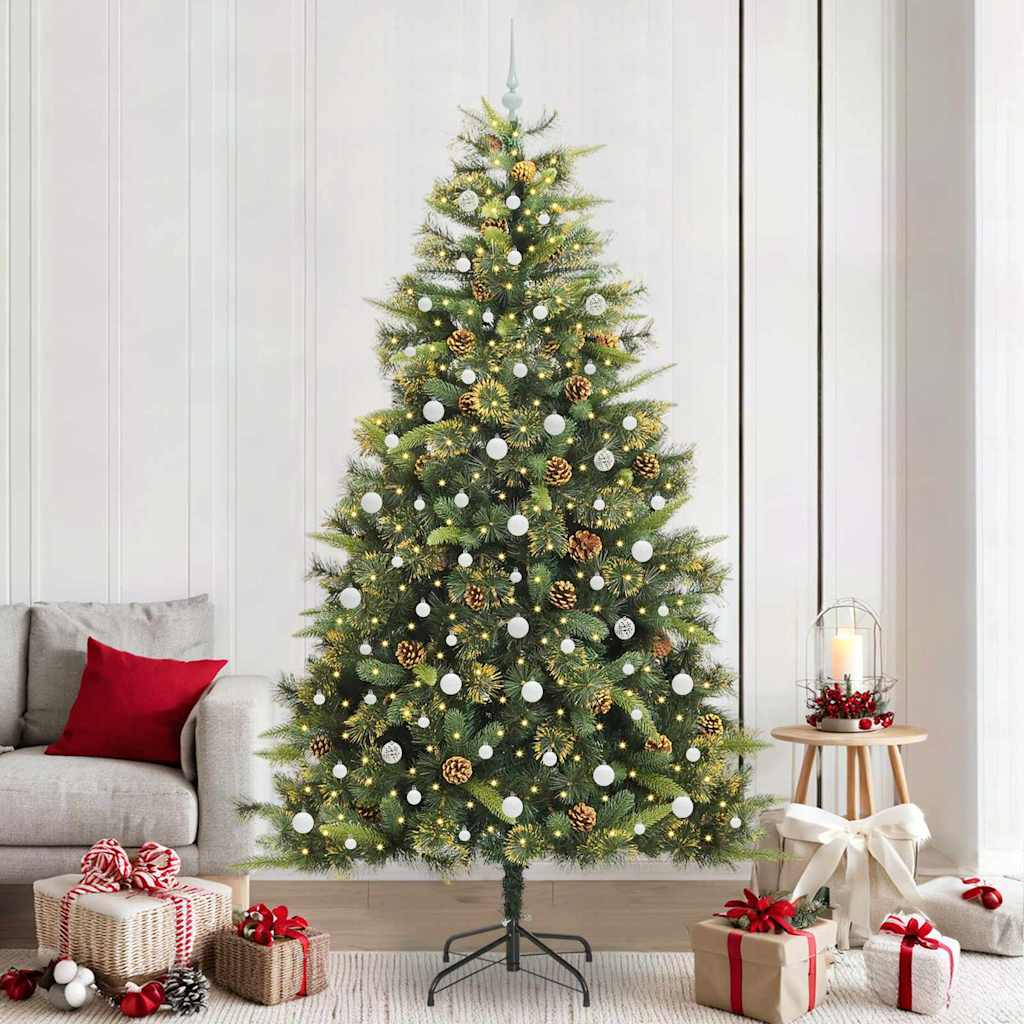 vidaXL Artificial Hinged Christmas Tree with Cones Green 240 cm 1