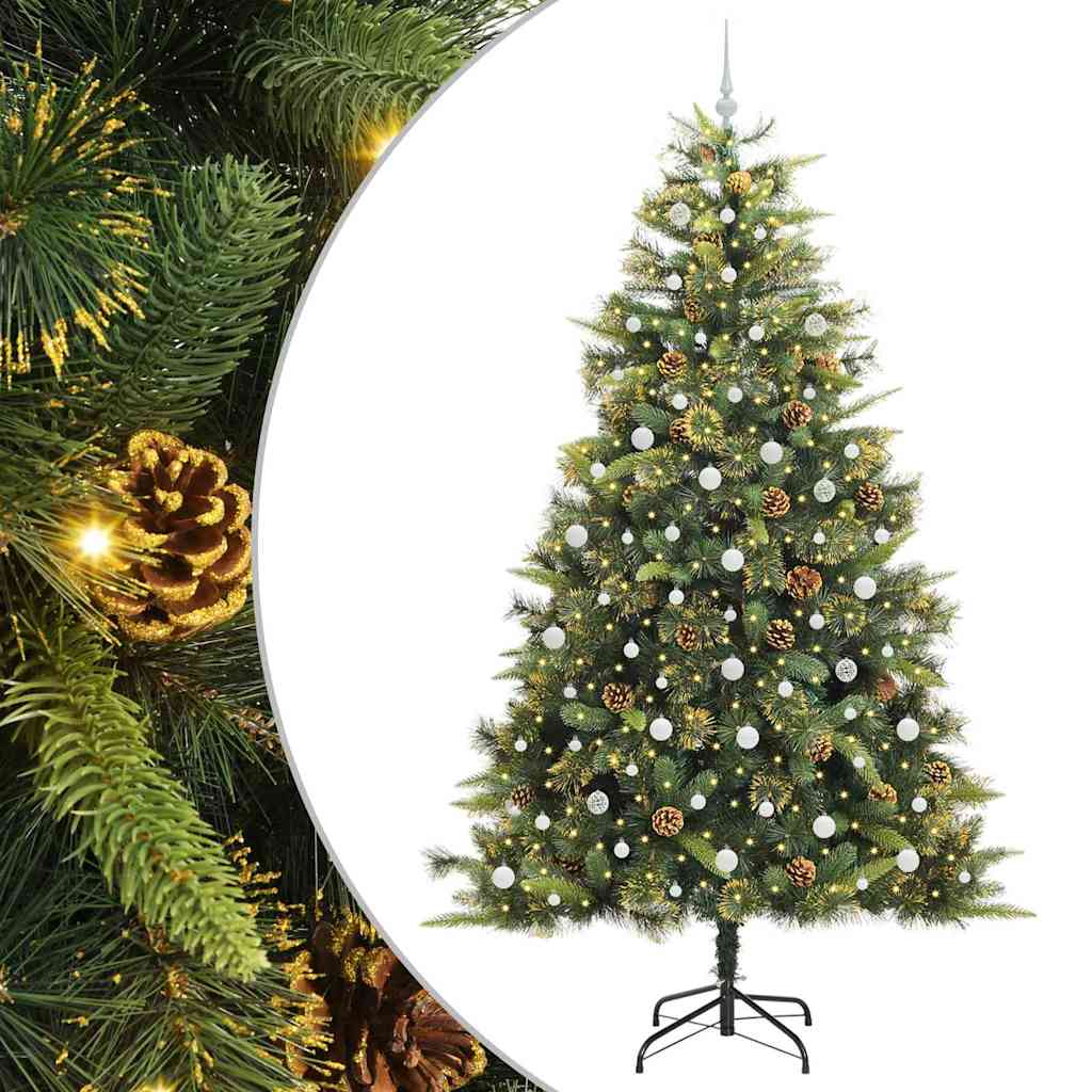 vidaXL Artificial Hinged Christmas Tree with Cones Green 240 cm 2